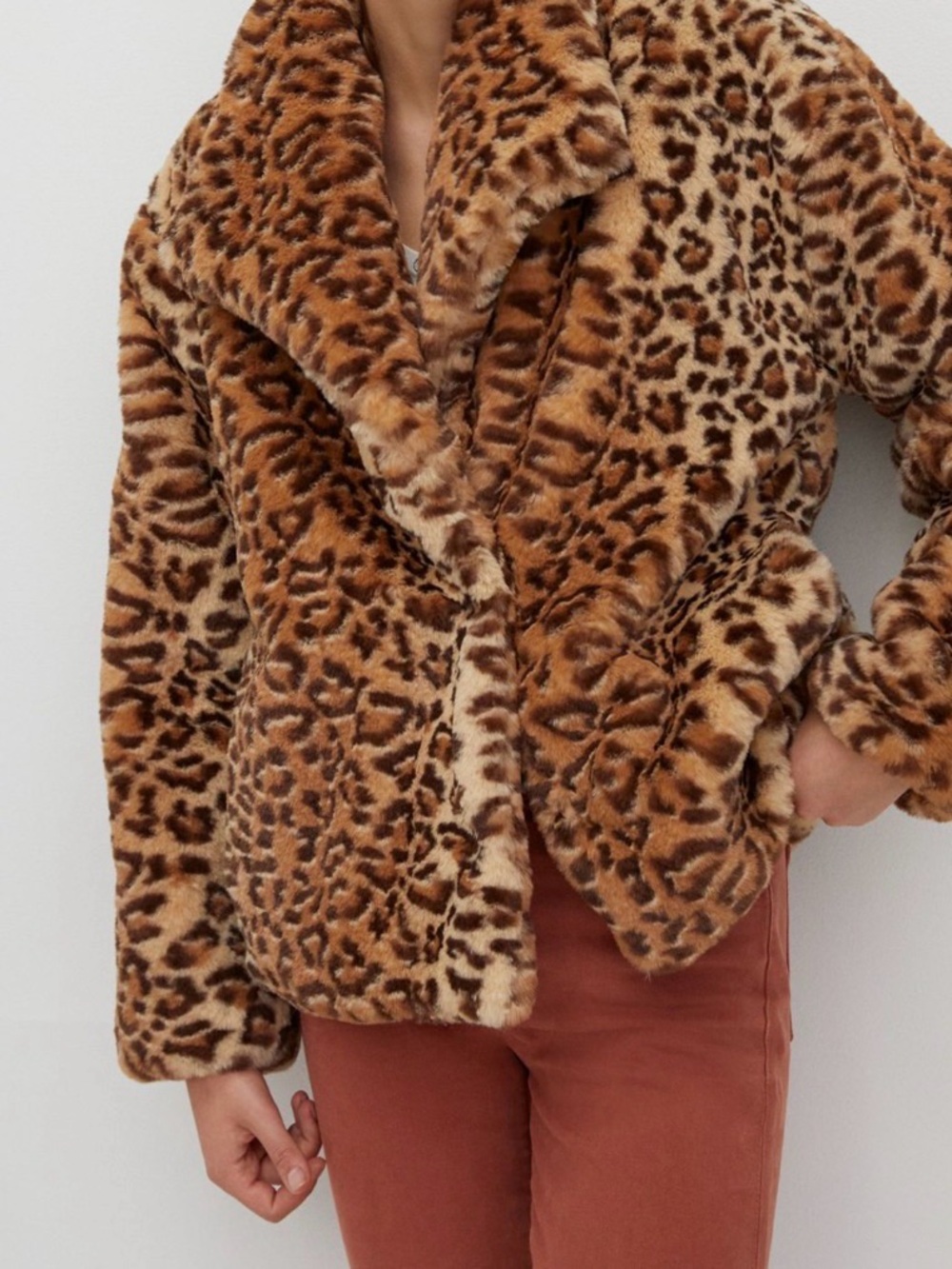 Anthropologie Leopard-Print Faux Fur Teddy Jacket in Brown & Cream